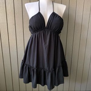 Shein Plus Black Solid Tie Back Halter Mini Dress